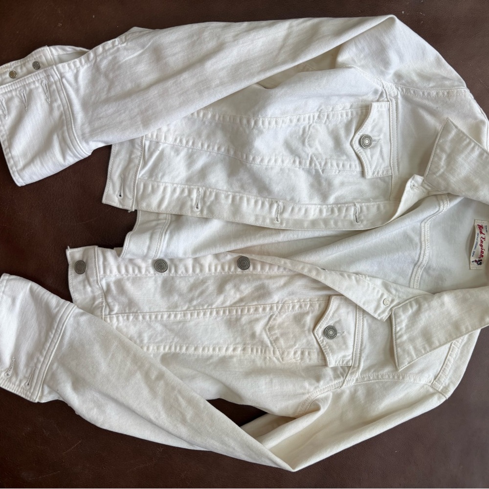 Red Engine White Cropped Denim Jean Jacket Made in USA Size S QUALITY